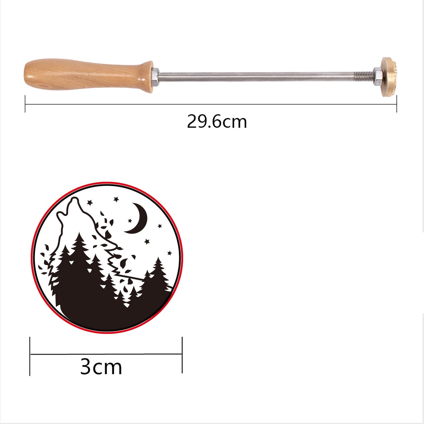 Wood Branding Iron with Snow Mountain Forest Design by SUPERFINDINGS - Moon Star Wolf & Forest