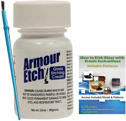Glass Etching Secrets Cream by Armour Etch: 2.8 oz Bottle + How to Etch eBook & Brush Kit
