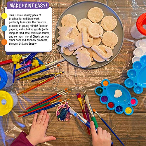 U.S. Art Supply 25-Piece Children's All Purpose Paint Brush Set - Artist Variety Value Pack, 6 Types, Flat, Round, Chip, Mop, Foam Tipped Brushes -