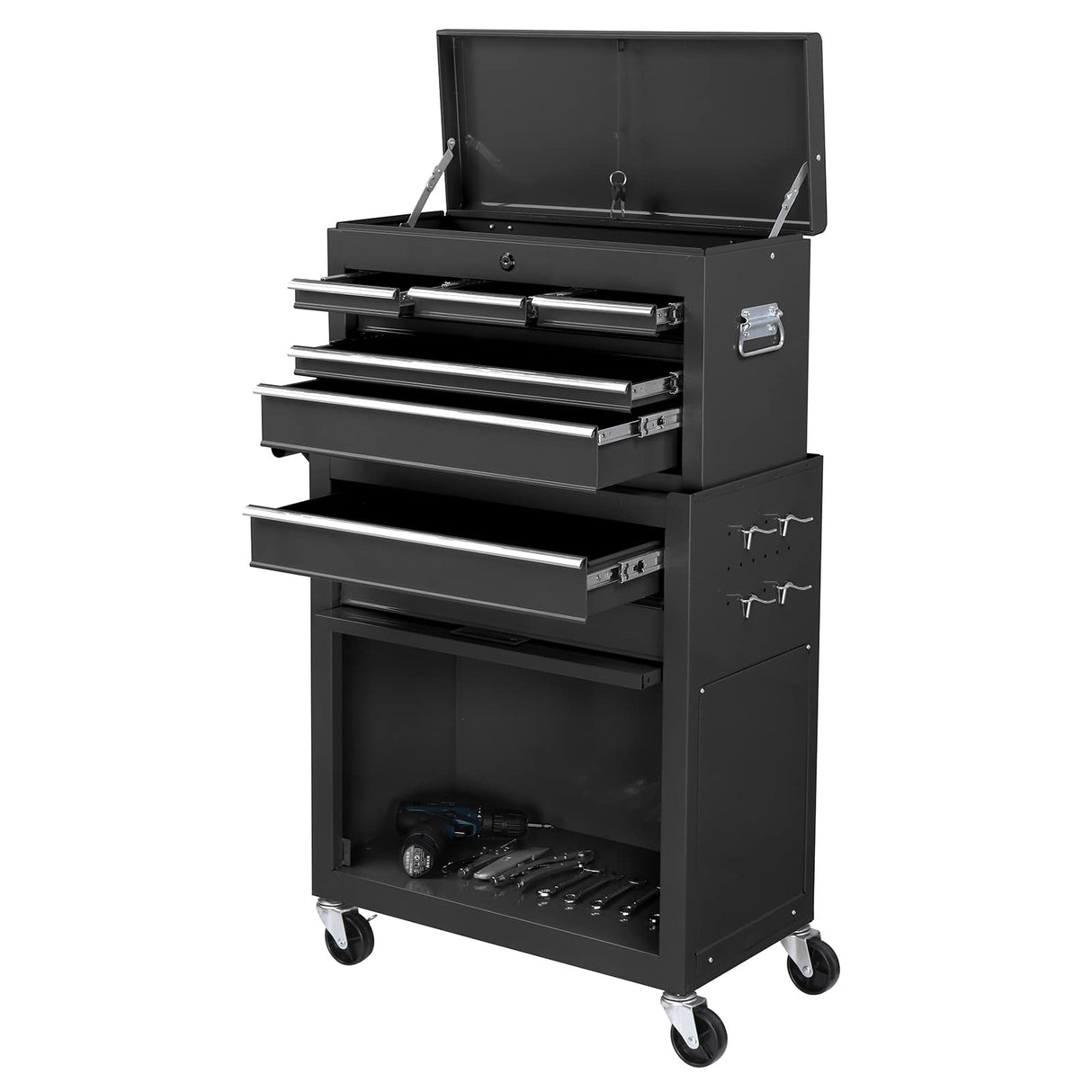 TUFFIOM 8-Drawer Rolling Tool Chest w/Lock & Key, Tool Storage Cabinet w/Wheels, Detachable Top, Drawers & Drawer Liners, Tool Organizer Box for TUFFIOM