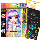 Horizon Group USA Rainbow High Scratch ‘n Style Fashion Sketchbook, Scratch Art, Coloring Book, Includes Stencils, Crayons, Scratch Art Stickers & Horizon Group USA