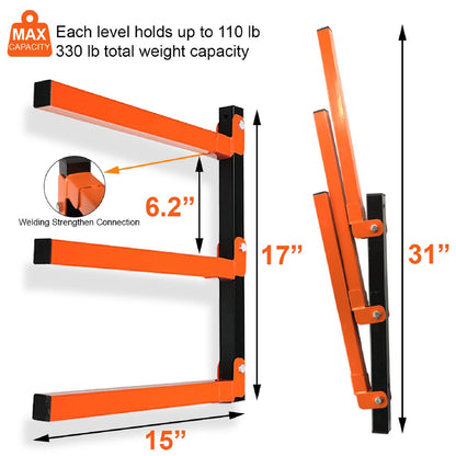 Thanaddo 3-Level Lumber Storage Rack, Wall Mount Wood Organizer Heavy Duty Metal Wall, Lumber Tool Box Organizer Rack, Wall Lumber Wood Rack Workshop - WoodArtSupply