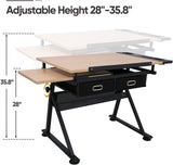 BBBuy Drafting Table Desk Art&Craft Work Station Drawing Desk Height Adjustable Tilting Tabletop Craft Table w/Stool and 2 Storage Drawers for Home BBBuy