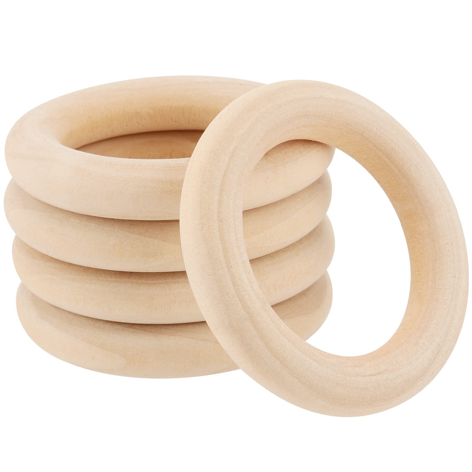SOUJAP 110 PCS 58mm Natural Wood Rings, 2 Inch Unfinished Solid Wood Rings, Macrame Rings Wood Circle Ring for Crafts, Pendant Connectors, Jewelry SOUJAP