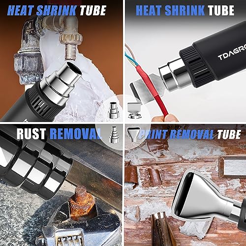TDAGRO Heat Gun for crafting 1800W, 122℉~1202℉ Variable Temperature Control with 2-Temp Settings 4 Nozzles, 1.5s Fast Heating Blue Heat Gun for TDAGRO