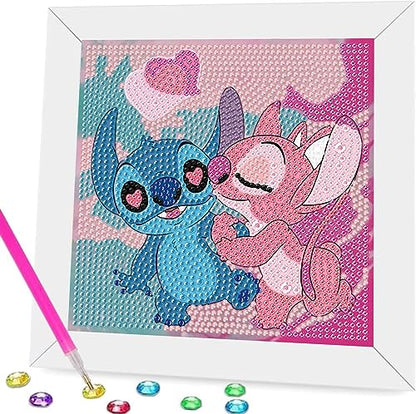 5D Diamond Painting Kits for Kids with Wooden Frame - Stitch Diamond Art for Kids Ages 6-8-10-12,DIY Art and Crafts Big Gem Gift Diamond Dots
