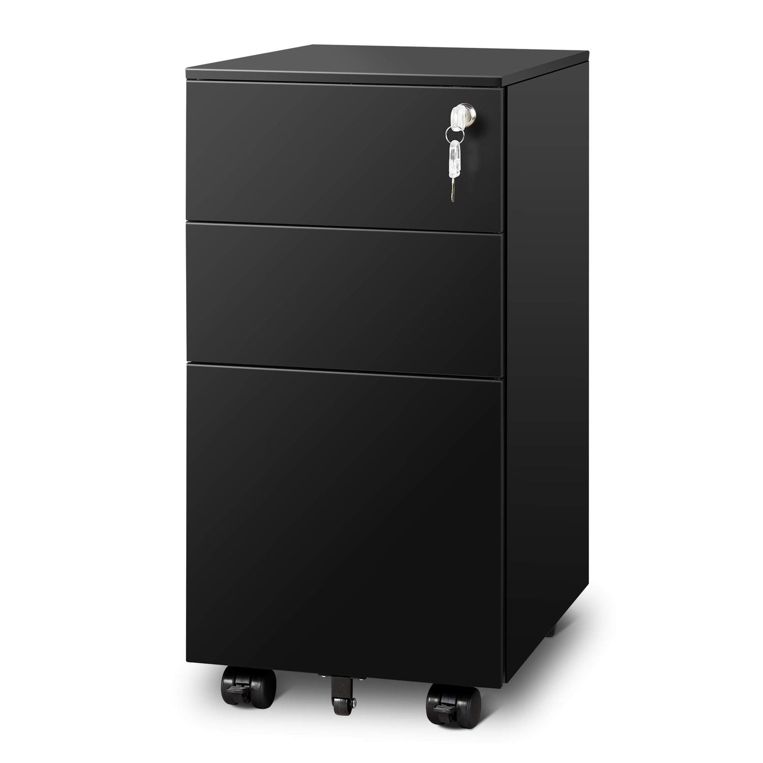 DEVAISE 3 Drawer Vertical File Cabinet, Mobile Filing Cabinet with Slim Width for Home Office, Black DEVAISE