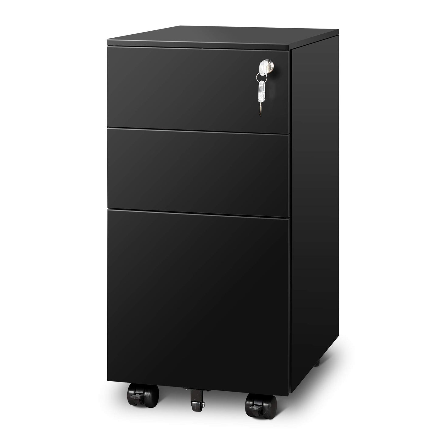 DEVAISE 3 Drawer Vertical File Cabinet, Mobile Filing Cabinet with Slim Width for Home Office, Black - WoodArtSupply