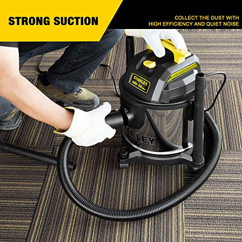STANLEY 4 Gallon Wet Dry Vacuum, 4 Peak HP Stainless Steel 3 in 1 Shop Vacuum Blower with Powerful Suction, Vacuum for Job Site, Garage, Basement, Stanley