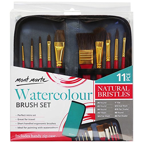 Mont Marte Art Paint Brushes Set with Case, 10 Different Size, Nice Art Gift for Kids &Artists - WoodArtSupply