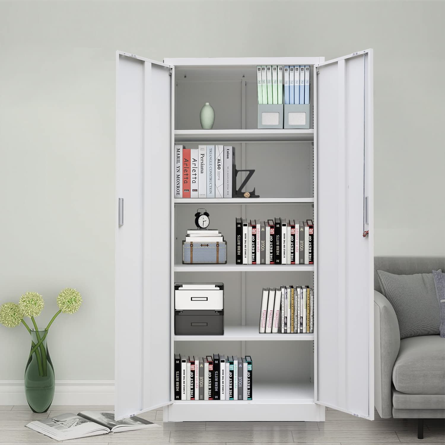 YEEZER Metal Storage Cabinet with Locking Doors and Shelves, 71" Large Garage Locker with 4 Adjustable Shelves, Steel File Cabinet for Office, YEEZER