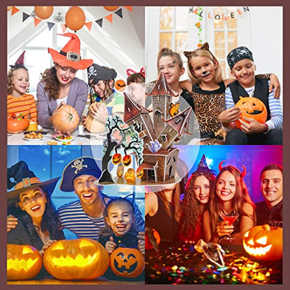 Hallisun 3D Puzzles for Kids, Halloween Castle Crafts Educational Learning Toys 3D Jigsaw Model Kit, Party Favors for Kids Girls Boys Halloween Treat