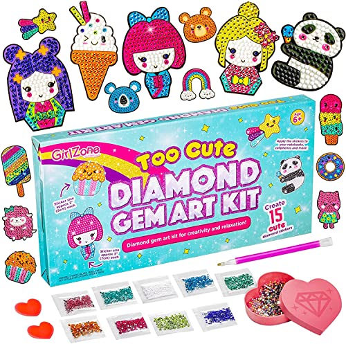 GirlZone Diamond Gem Art Kit, Diamond Art Kit to Make Diamond Art for Kids with Gem Stickers and Diamond Stickers, Fun Diamond Art for Kids Ages 8-12
