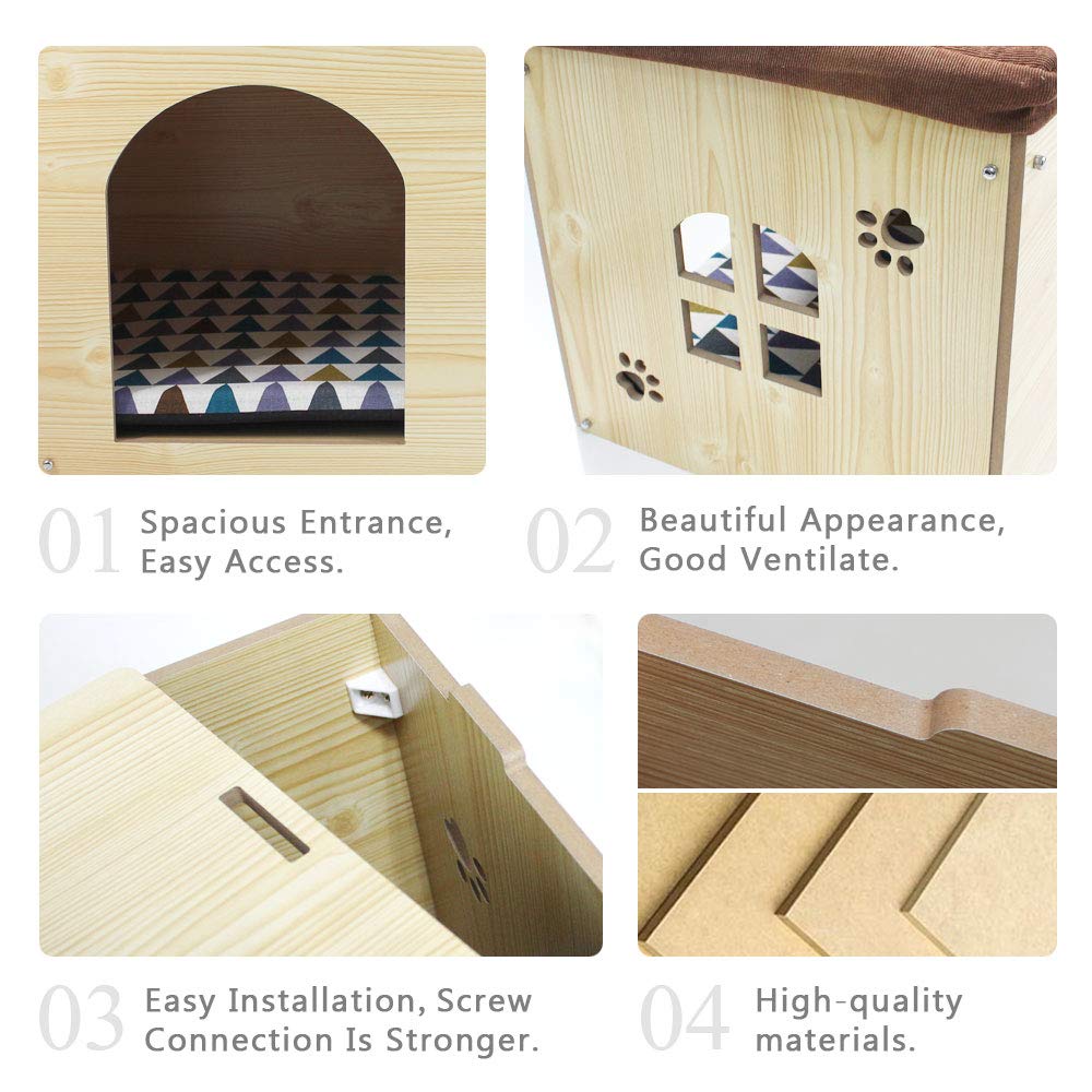 SONGWAY Cat House for Indoor Cats - Wood Pet House Cat Cave with Mat, Cat Condo, Cat Stool, Pet Bed, Storage Ottoman Foot Rest Stool with Cushion, - WoodArtSupply