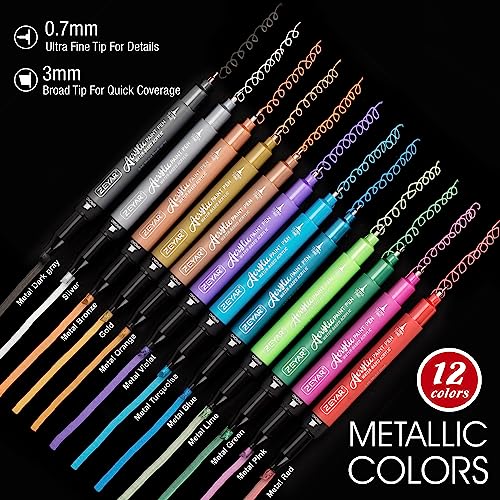 ZEYAR Dual Tip Acrylic Paint Pens, Medium Tip and Extra Fine Tip