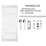 BARNSMITH 36in x 84in Glass Barn Door with 6.6FT Brushed Nickle Sliding Door Hardware Kit Included & Handle,5-Panel Frosted Glass Solid Wood BARNSMITH