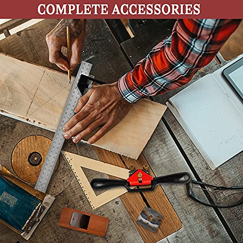 Elesunory 9” Adjustable SpokeShave, Hand Planer Woodworking with Flat Base, Replacement Blades and Ruler, Manual Wood Planer for Wood Working, Wood Elesunory