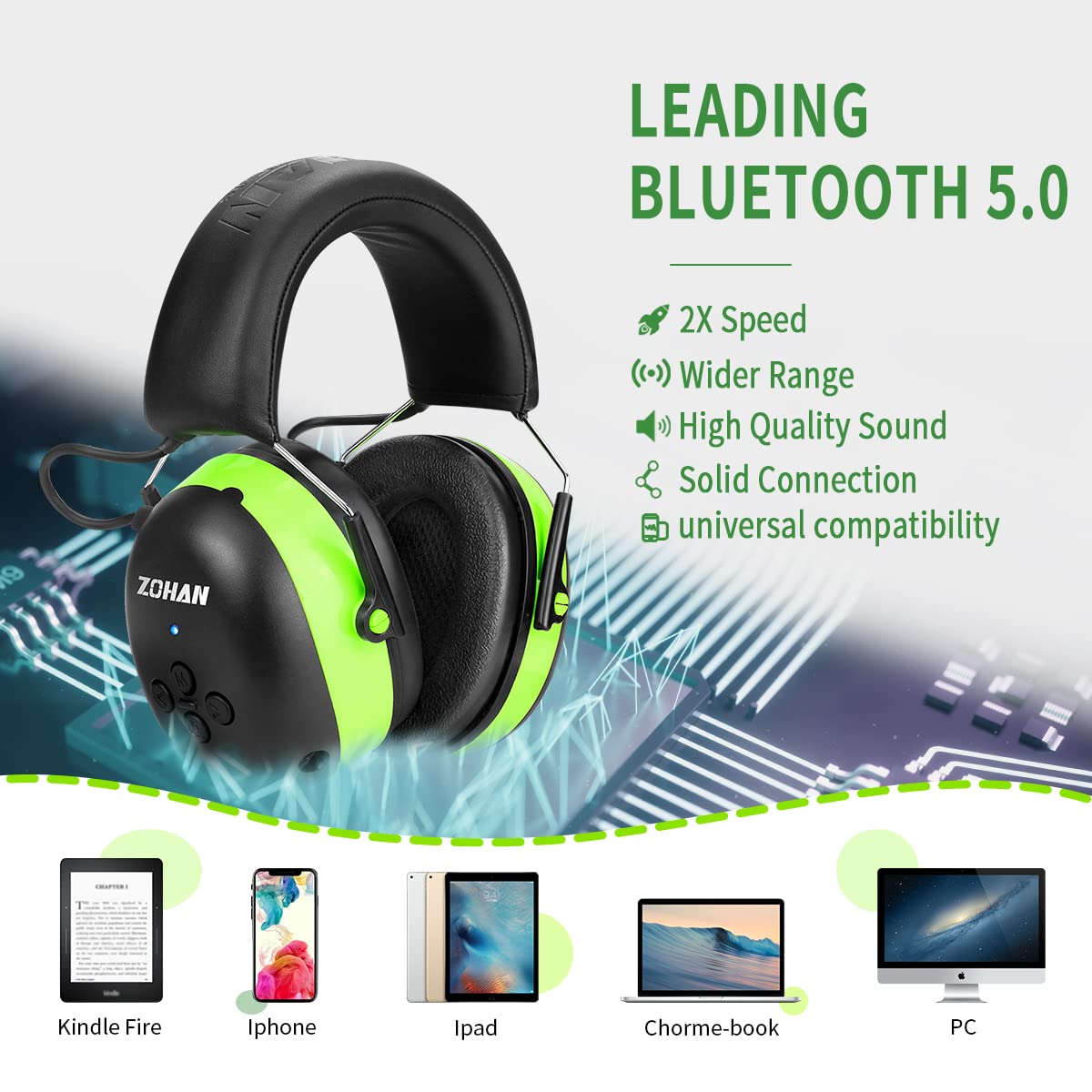 ZOHAN 037 Bluetooth Hearing Protection Headphones with 1500mAh Rechargeable Battery,NRR 25dB Noise Reduction Ear Muffs with 40H playtime for Mowing, - WoodArtSupply