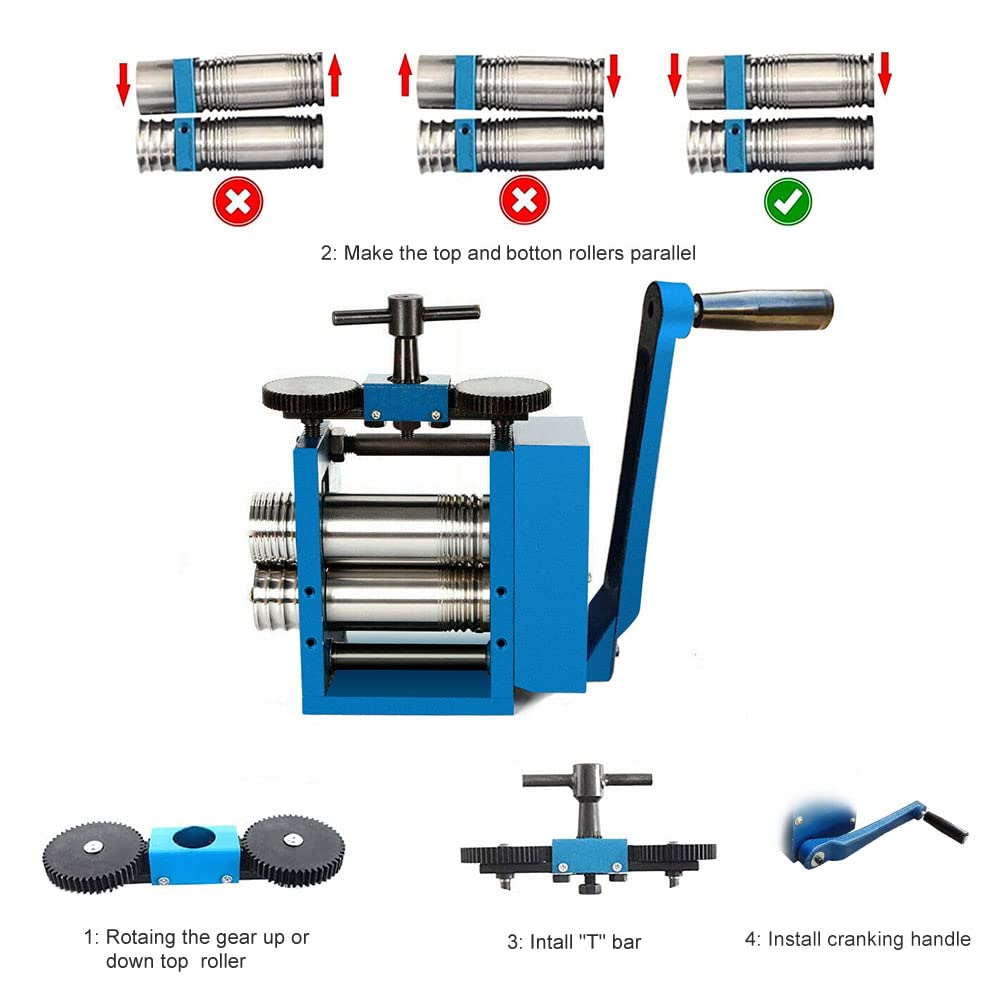 Jewelry Rolling Mill Machine 3 inch 75mm Manual Combination Rolling Mill Gear Ratio 1:6 Presser Rolling Mills for Jewelry Making Square Wire Flat Gdrasuya10