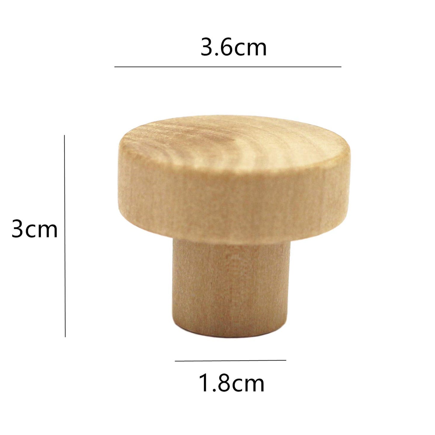 WEICHUAN 20PCS Round Unfinished Wood Cabinet Furniture Drawer Knobs Pulls Handles (Diameter: 3.6cm Height: 3cm)
