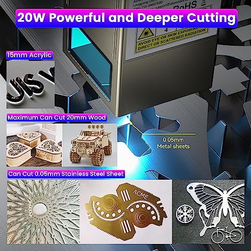 ATOMSTACK S20 PRO Laser Engraver with Air Assist Kits, 130W Laser Engraving Cutting Machine, 20W Optical Power 0.08 * 0.1mm Compressed Spot Laser
