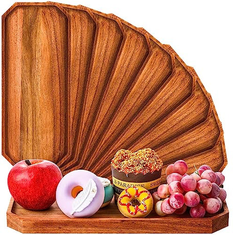 Dandat 12 Pack Wooden Serving Platter Acacia Wood Platters 12 x 5 Inch Rustic Serving Tray Rectangular Charcuterie Board Cheese Plate for Home Decor Dandat