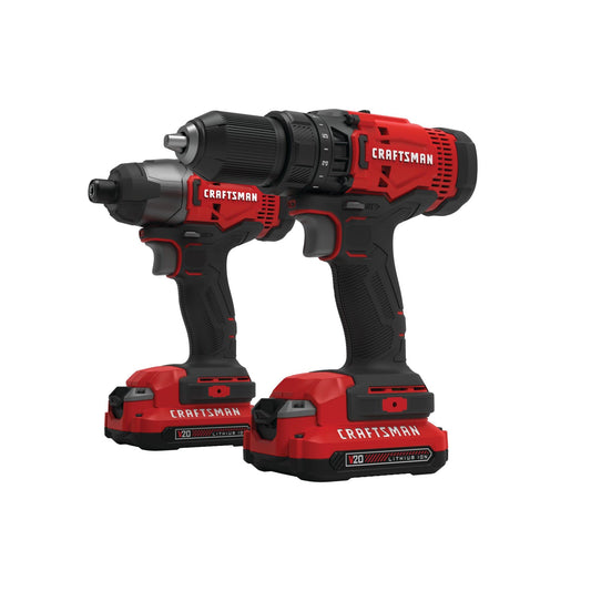 CRAFTSMAN V20 MAX Cordless Drill and Impact Driver, Power Tool Combo Kit with 2 Batteries and Charger (CMCK200C2AM) - WoodArtSupply