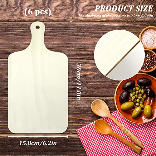 6Pcs Unfinished Wood Cutting Boards for Crafts with Handle & Hole, Thin Blank Wooden Pieces for Signs Cutout Crafting Painting, Small Natural Serving