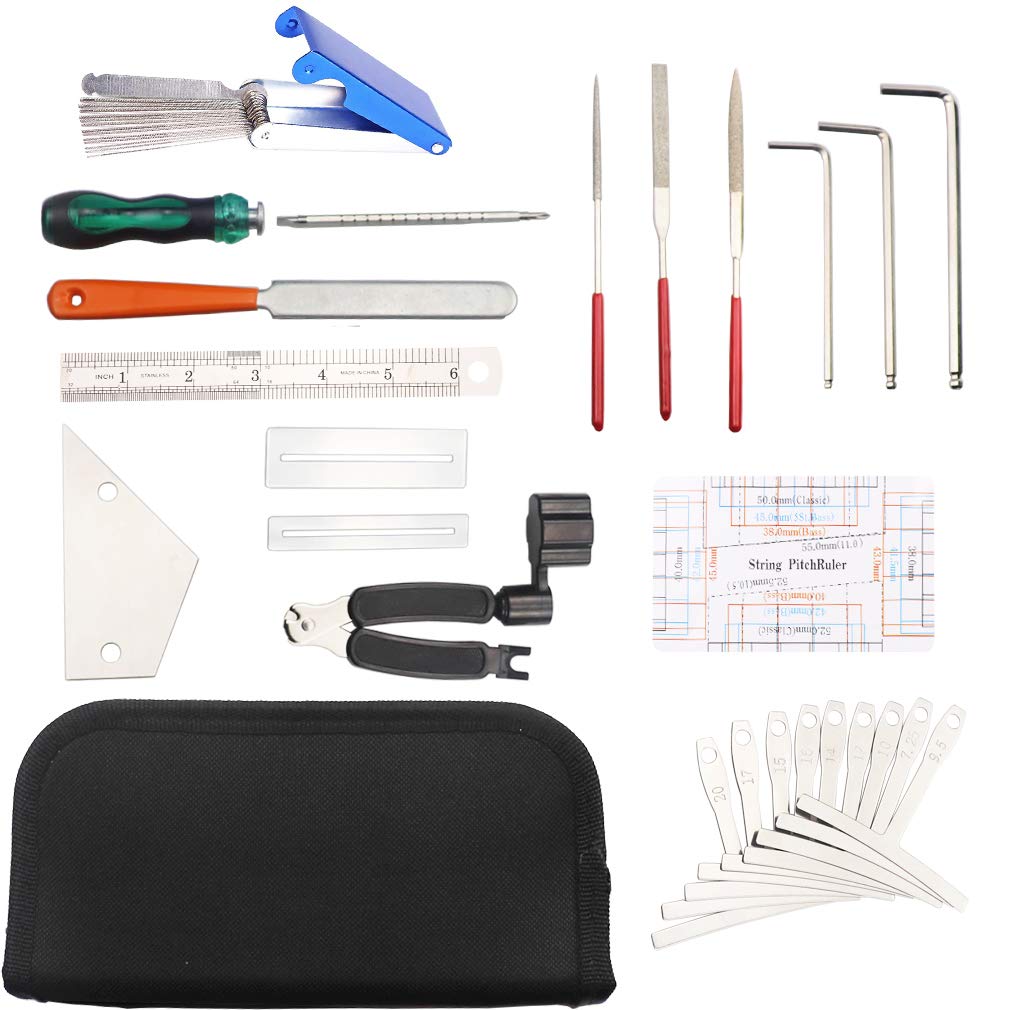 Guitar Tool Kit Repairing Maintenance Tools String Organizer String Action Ruler Gauge Measuring Tool Hex Wrench Set Files Fingerboard Guard - WoodArtSupply