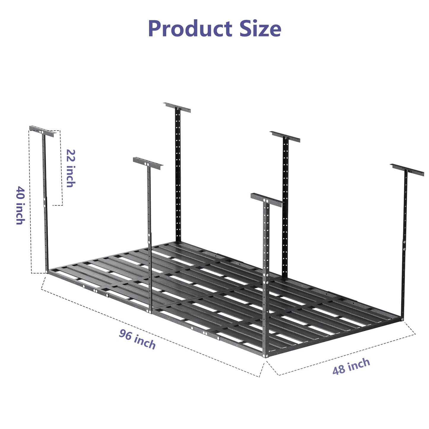 AbyssZen 4x8 Overhead Garage Storage Rack, Adjustable Garage Storage Organization Systerm, Heavy Duty Metal Garage Ceiling Storage Racks, 800lbs