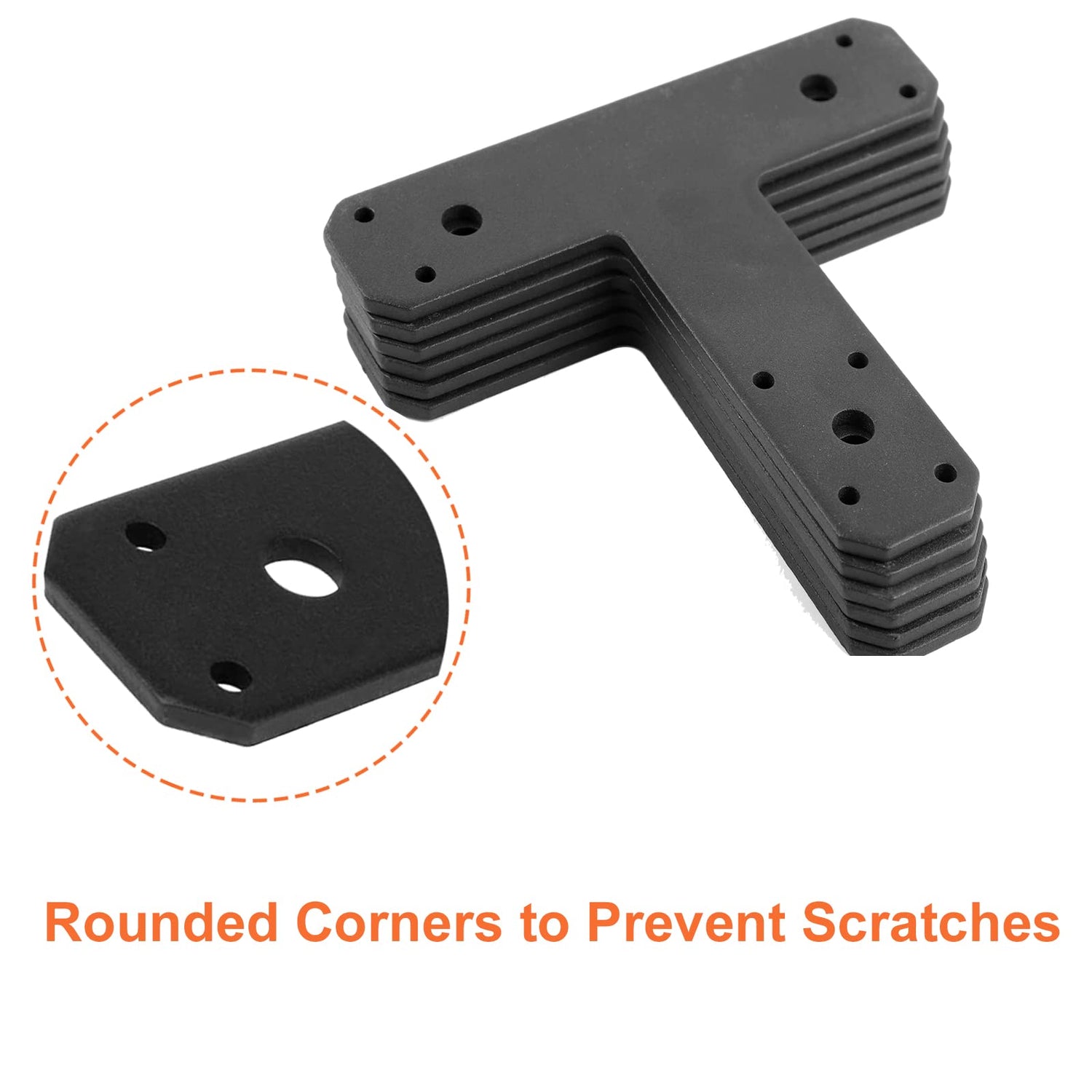 6 Pack Steel T Bracket for Wood, Black Pergola Brackets, Heavy-Duty Mending Plates for Wood, Flat Straight Steel Repair Fixing T Plate Bracket, elifeconnection