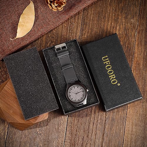 UFOORO Fathers Day Engraved Wooden Watches for Men,Gifts for Husband at Wedding Anniversary, Natural Wood Custom Watch for Him Birthday UFOORO
