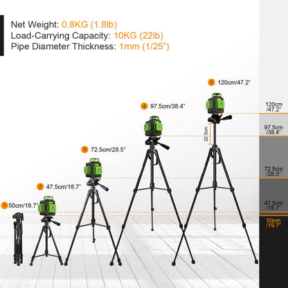 Huepar 3x360 Self-leveling Cross-Line Laser Level, 3D Green Beam Three-Plane Leveling and Alignment Laser Tool with 47" Lightweight Extendable Tripod - WoodArtSupply