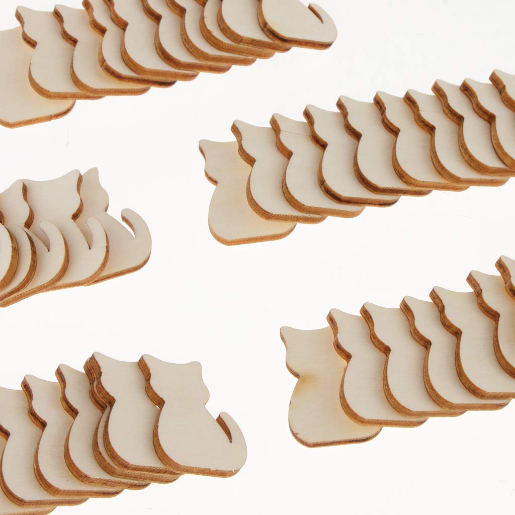 menolana 50pcs Unfinished Cat Cutout Wooden Slices Tags 3 X 2.2 X 0.2 Cm menolana