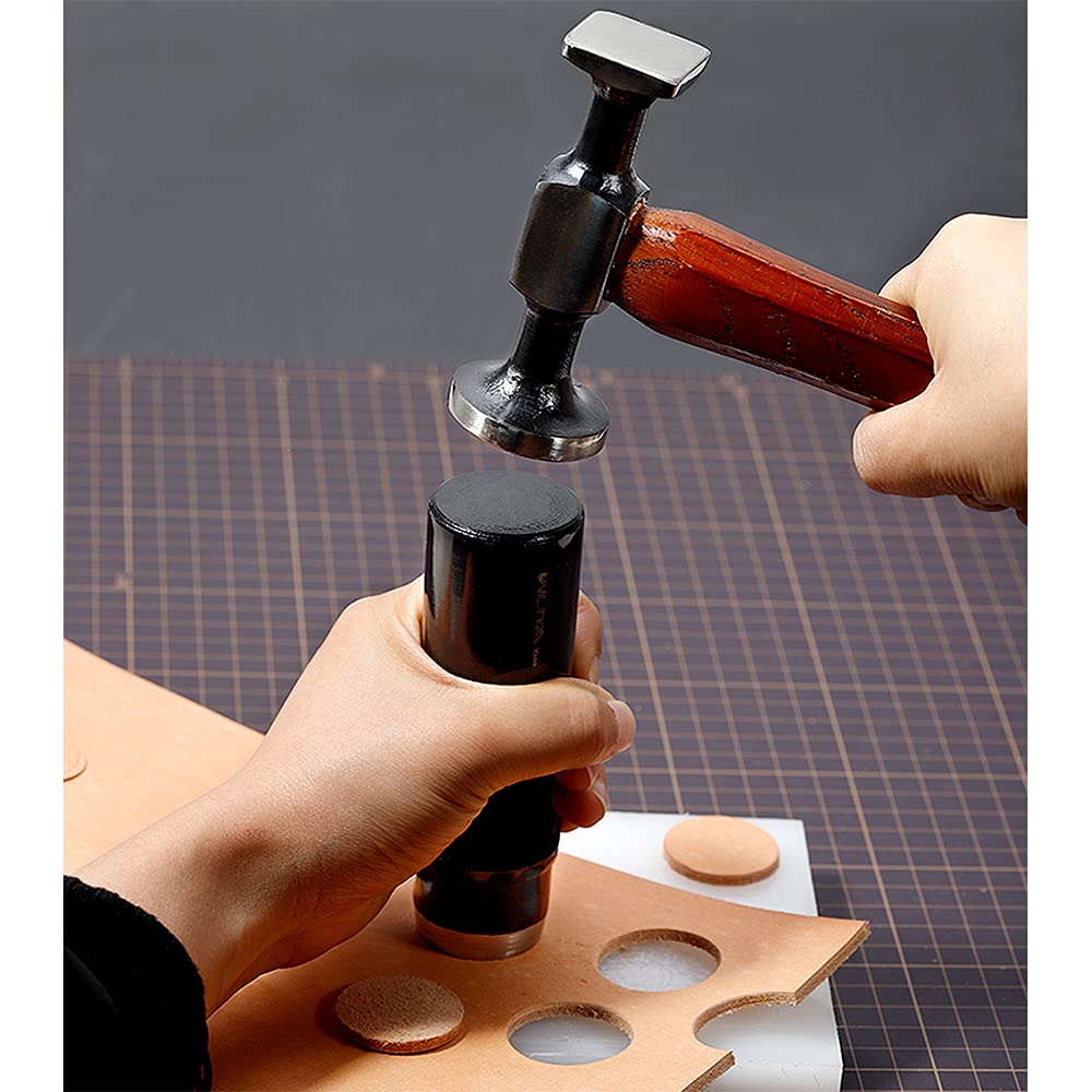 WUTA Leather Mallet Hammer Carbon Steel Double Head Hammer Cobbler Hammer for Professional Leather Craft Tool WUTA