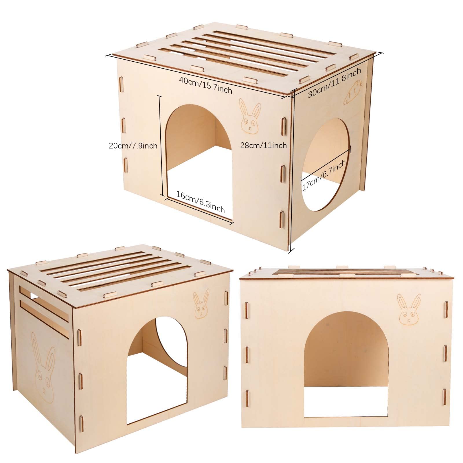 Woiworco Wooden Rabbit Hideout Castle, Rabbit Houses and Hideouts, Wooden Rabbit Bunny Hideout for Indoor Bunnies Chinchilla, Hamsters and Guinea - WoodArtSupply