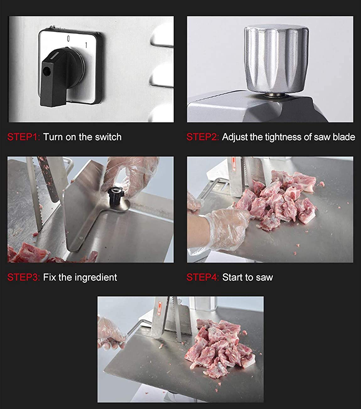 INTSUPERMAI Bone Saw Machine Commercial Heavy-Duty Electric Bone Cutting Machine 1500W Electric Bone Saw Butcher Frozen Meat Cutter with 19.3x17.3 INTSUPERMAI