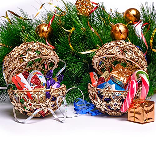 Wood Trick Christmas Ball 3D Wooden Puzzles for Adults and Kids to Build - Great Christmas Decor - Store Your Gifts - 5x4.7 in - Wooden Model Kits for Adults and Kids