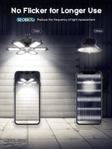 SEOBIOG 2 Pack Plug in Garage Light, Upgraded 200W 20000LM Linkable LED Shop Light, 6500K Ceiling Lights w/ 6 Deformable Panels for Garage, SEOBIOG