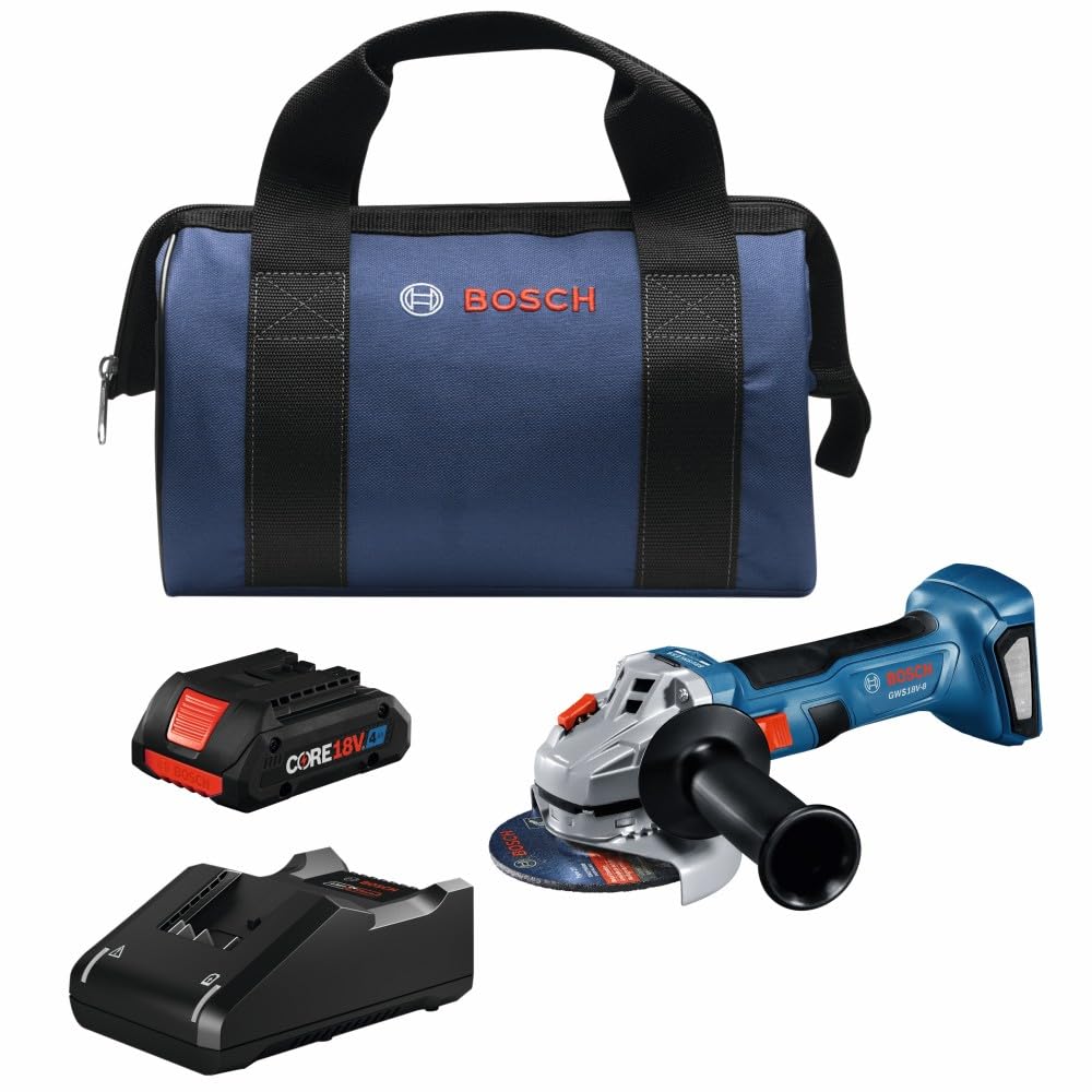 BOSCH GWS18V-8B15 18V Brushless 4-1/2 In. Angle Grinder Kit with (1) CORE18V® 4 Ah Advanced Power Battery, Black - WoodArtSupply