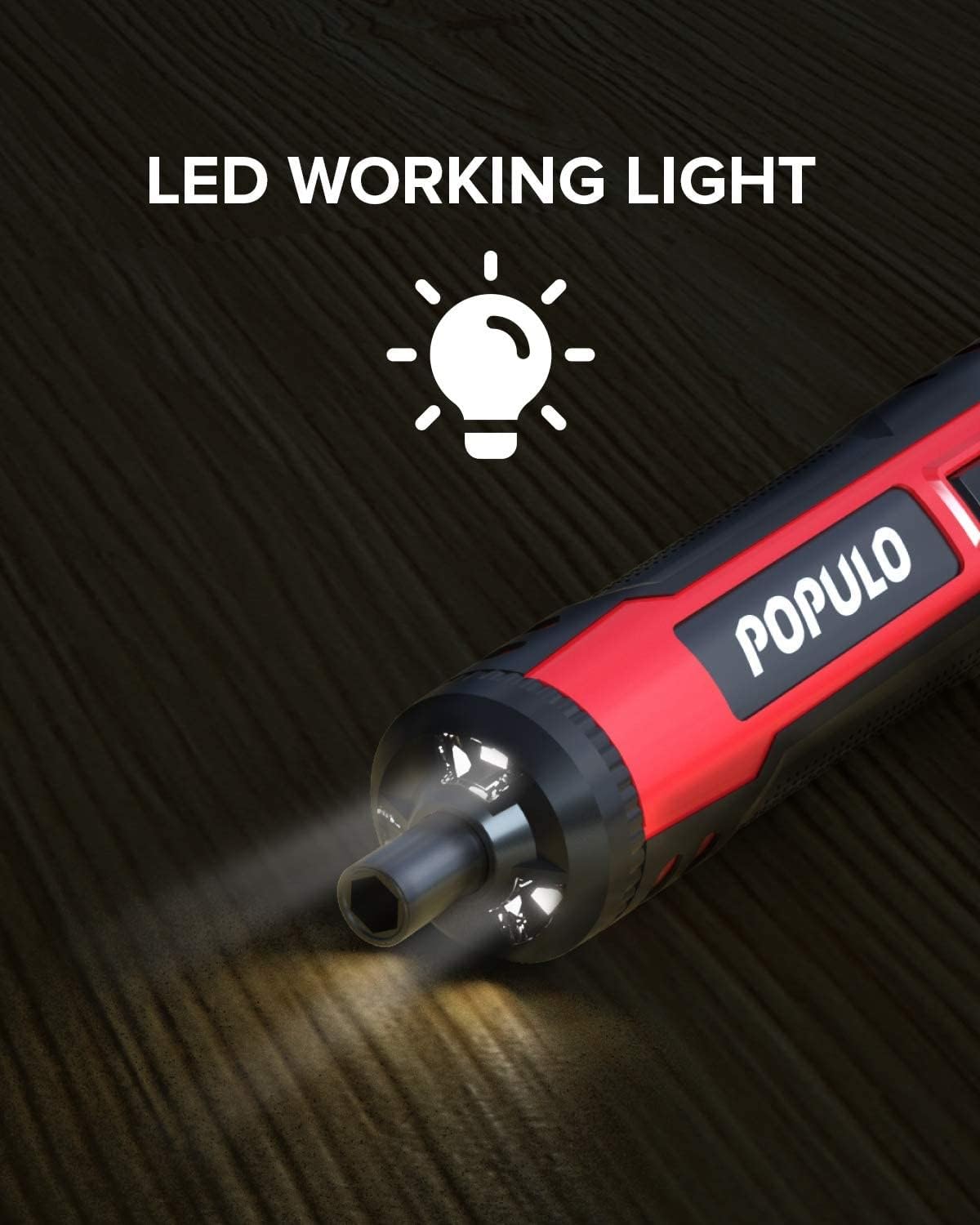 POPULO 4V Electric Screwdriver Kit,6 Torque Settings, Power Screwdriver Cordless Rechargeable with LED Work Light, 32 pieces Screwdriver Bits, 8 populo