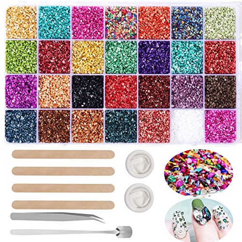 Crushed Glass for Resin Art 28 Colors Irregular Metallic Chips Broken Glass Pieces for Crafts Sprinkles Chunky Glitter for Nail Arts, DIY Craft Vase