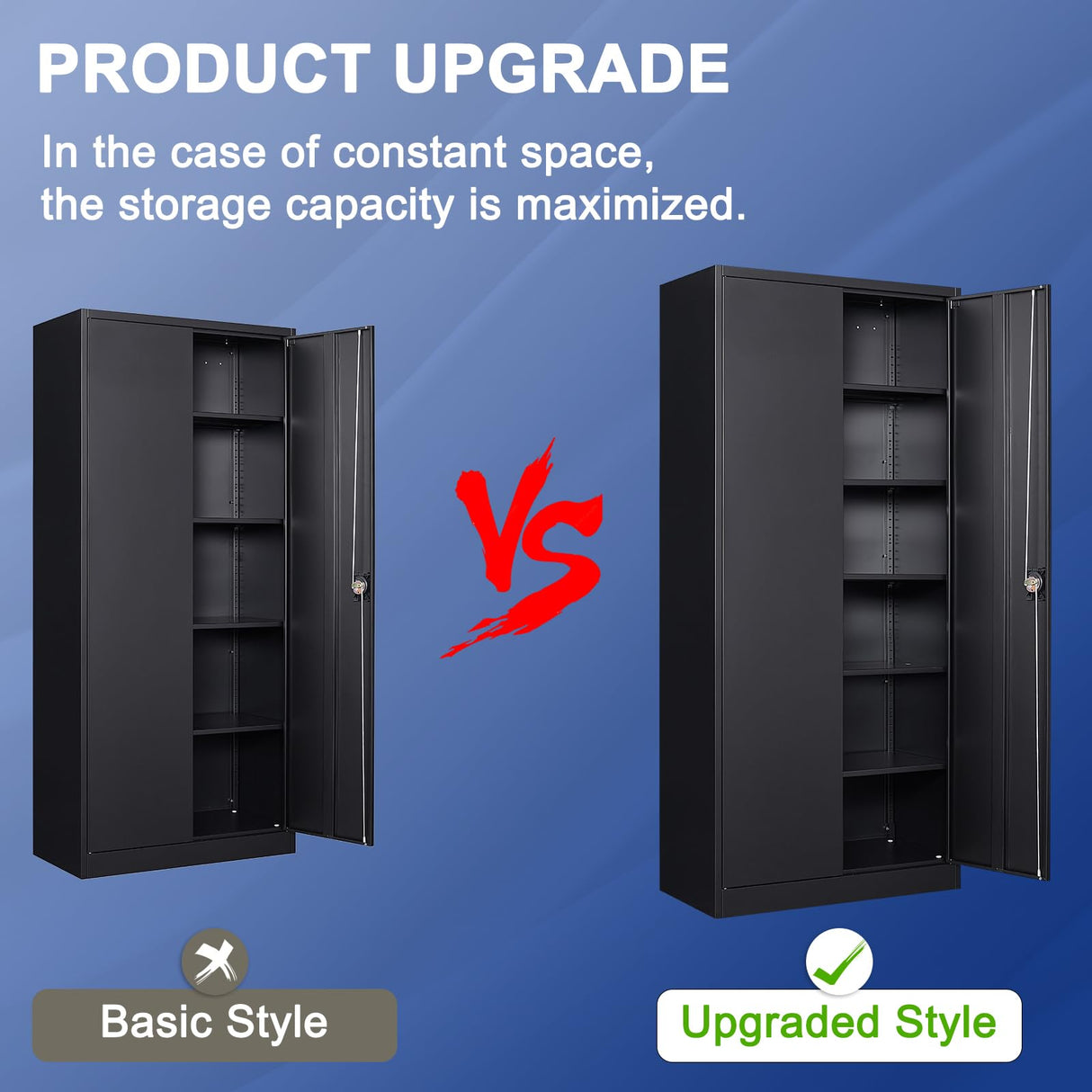 Anxxsu Metal Garage Storage Cabinet, 71" Locking Storage Cabinet with 2 Doors and 5 Adjustable Shelves, Lockable Metal Cabinet for Anxxsu