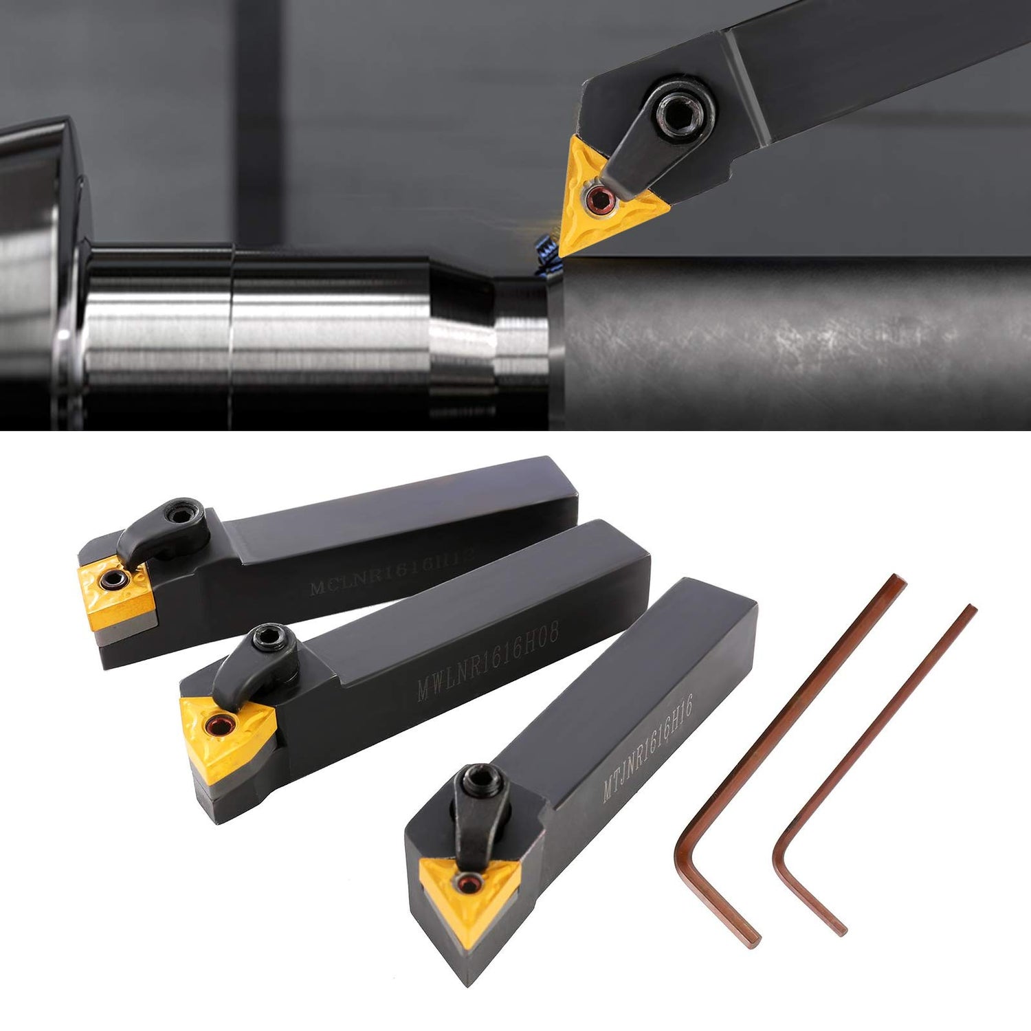 BEAMNOVA 3PCS 5/8" CNC Metal Indexable Lathe Tools Sets Holder MTJNR1616H16, MWLNR1616H08, MCLNR1616H12 Blades WNMG431, CNMG431, TNMG331 BEAMNOVA