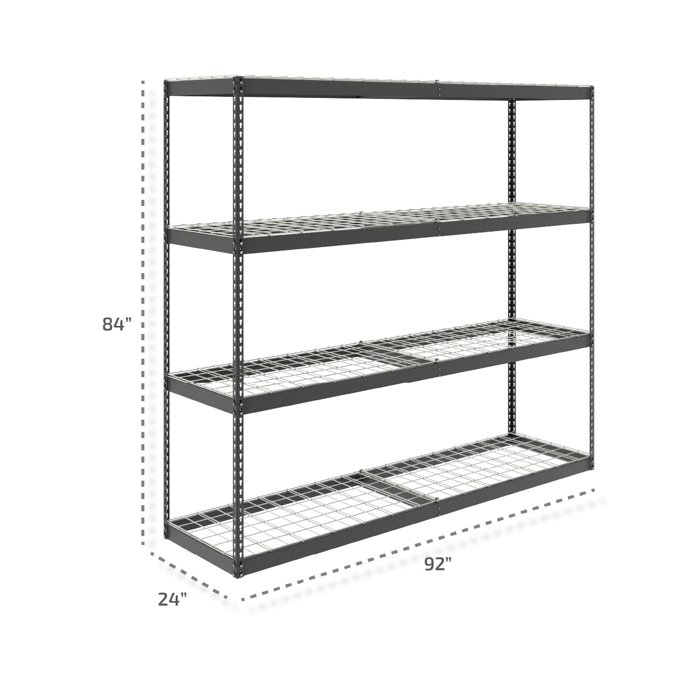 MonsterRax Heavy Duty Garage Shelving - 24" x 92" x 84" - 500 lbs/Shelf - Adjustable 4 Tier Metal Utility Shelves - High Grade Steel Storage Rack for MonsterRAX Storage Solutions
