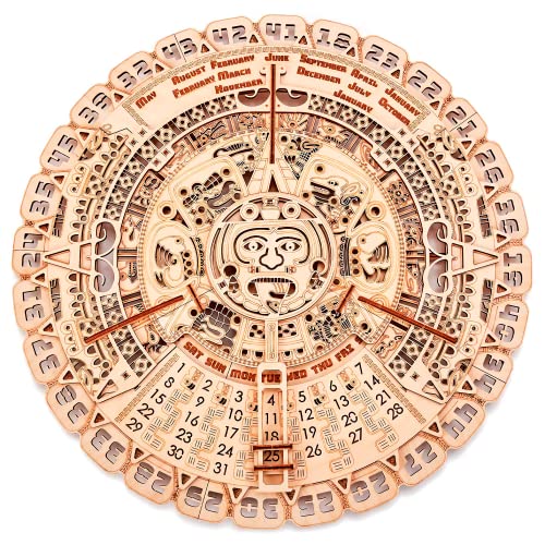Wood Trick Mayan Wall Calendar 3D Wooden Puzzles for Adults and Kids to Build - 16" - Wooden Model Kit - Aztec Calendar Wood Trick