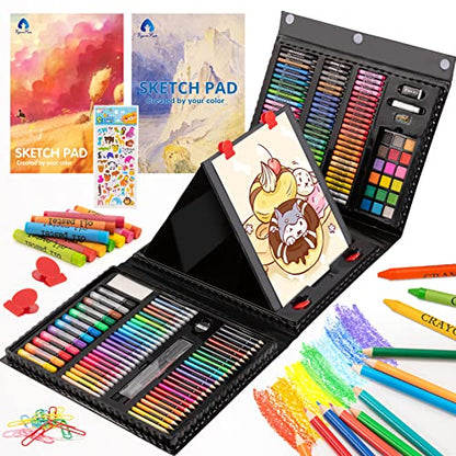 Art Supplies, 240-Piece Art Set Crafts Drawing Kits with Double Sided Trifold Easel, Includes Sketch Pads, Oil Pastels, Crayons, Colored Pencils,