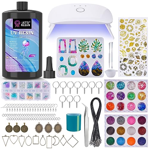 LET'S RESIN UV Resin Kit with Light,153Pcs Resin Jewelry Making Kit with Highly Clear UV Resin, Upgraded UV Lamp, Resin Accessories, Epoxy Resin - WoodArtSupply