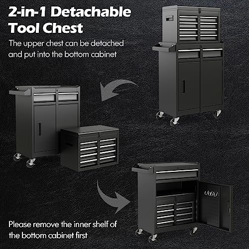 IRONMAX Rolling Tool Chest, 5-Drawer Lockable Tool Cabinet w/Adjustable Shelf & 4 Universal Wheels, 2 in 1 Detachable Tool Box Storage Organizer for IRONMAX