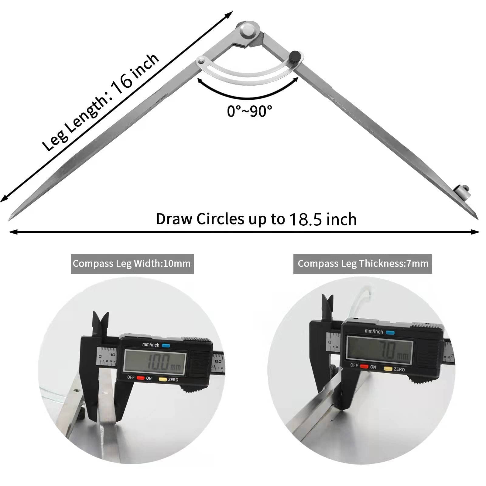 16 Inch Precision Woodworking Compass With Wing Divider & Pencil Holder - Drafting, Drawing, Marking Tool